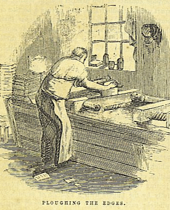 ploughing binder cutting edges of a book with a plough